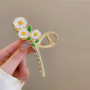 Jepit Rambut Korea Bahan Alloy 11.5cm JUMBO Motif Bunga Matahari Sunflower Metal Hair Claw HCM026