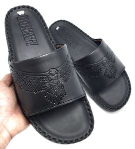 Dép quai ngang nam da cao cấp donavydb thiết kế in chìm đại bàng thời trang may full quai và đế rất chắc n.spo