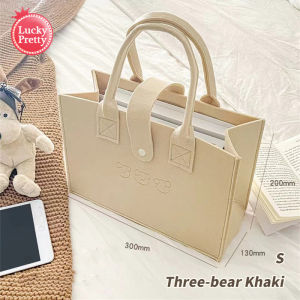 Lucky Pretty Bear Felt Tote Bag Large Capacity Shoulder Bag Cute Cartoon Handbag Solid Color Simple Tote bag Travel Shopping Mother and Baby Bag Laptop Tablet Book Practical Storage
