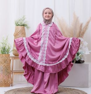 Mukena Anak dan Remaja  1-17th Kids mukena Satin Premium Renda motif Kinan