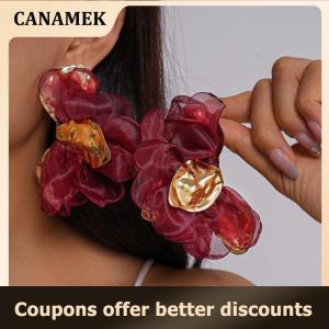 【 CANAMEK 】 1 Pair Womens Exaggerated High-End Cloth Petal Ear Studs Fluffy Chiffon Flower Stud Earrings Pleated Slice Nail Earring Ear Jewelry