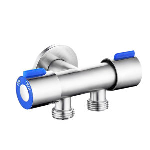 304 Stainless Steel Angle Valve 2 Way 1 2 Two Way Angle Valve 1/2" Angle Valve with Ring Cover for Faucet Toilet Set Valve Faucet 2 Way Multi-Function Standard Spout Angle Valve Two Out Double Water Double Control Angle Valve Faucet
