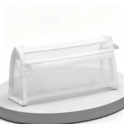 Simple Transparent Mesh Stationery Pouch Double Layers Large Capacity pencil case Storage Bag School Supplies