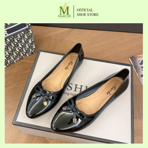 Marche  Womens Marche Shoes Low Design with Elegant Ribbon Decoration Casual Summer Glossy Rubber Flat Sandal Comfortable Slip-On