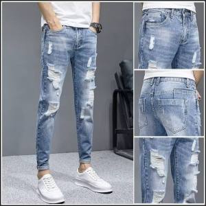 HOPEU Fashion Ripped Washed Men Jeans Skinny Slim Fit Elastic Denim Jogger Jeans New Style Pants for Men Straight Frayed Stretch Trousers Mens Casual Pants 牛仔裤男㏇0704