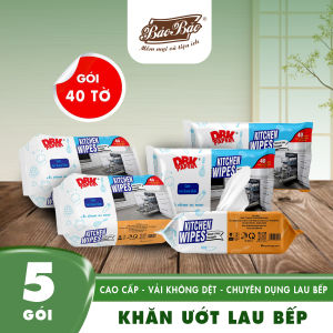 Combo 5 Gói Khăn ướt lau bếp đa năng Bảo Bảo 50 tờ - thấm hút tốt sạch tan dầu mỡ và vết bẩn