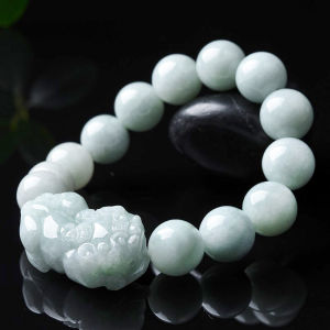 TIMESWIND Natural Burmese Jade White Pixiu Ice Men Simple Beaded Bracelet with Certificate Y1B