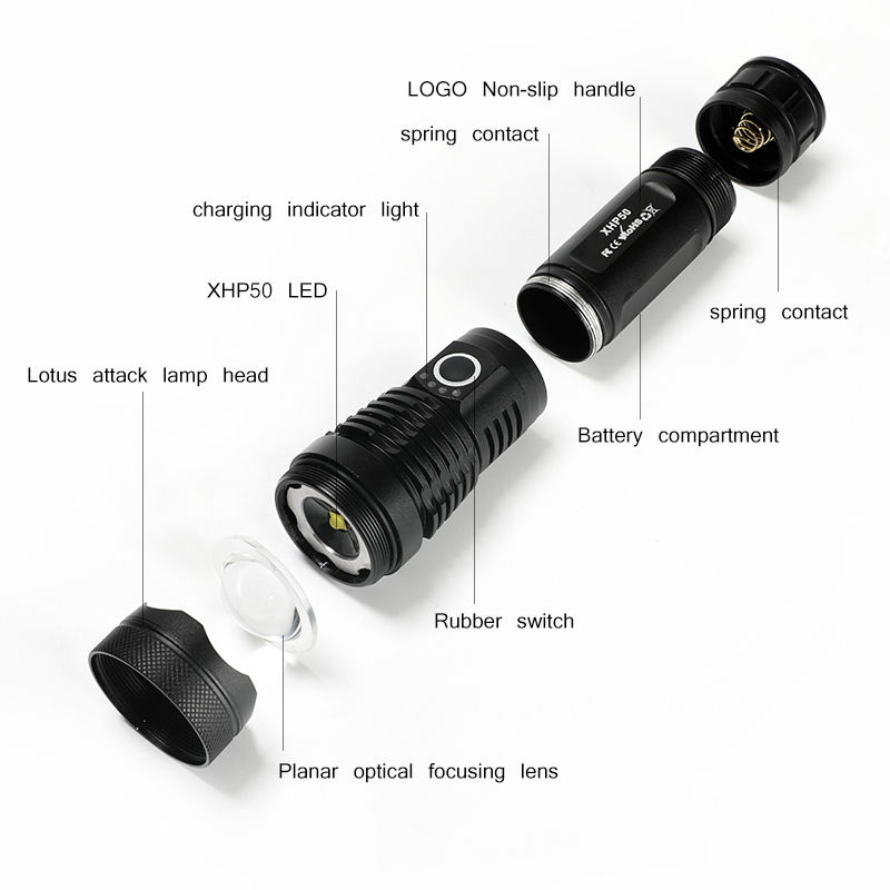 Haixnfire H002 XHP50 Flashlight Convoy Lens Powerful 26650 Battery Flash Light Rotary Zoom LED Torch. 