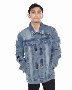 Jaket Jeans Denim Pria Motif Sobek Bio Wash A459