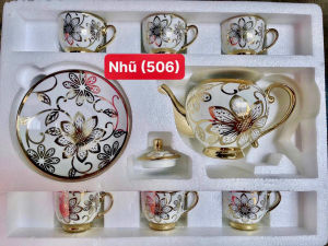 Bộ Tách Trà 6 Ly Kèm Đĩa Hoàng Gia Nhũ Vàng Sang Trọng