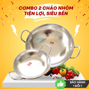 Bộ 2 Chảo Nhôm Bầu Sâu Lòng Size 20/30CM Loại Hai Quai Hàng Chất Lượng Rẻ Bền Đẹp