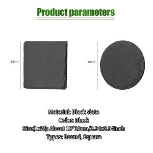 Slate Dining Mat Black Slate Stone Coaster Plate Japanese Style Coffee Tea Drink Coaster for Home Bar