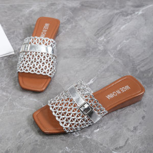 [Free Shipping] Mesh Hollow-Out Woven Sandals Size 42 With A Single-Strap Design Suitable For Wearing Outdoors And Featuring A Wedge Heel