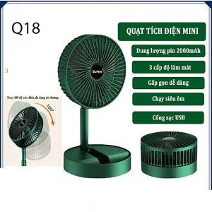 Quạt Tích Điện Gấp Gọn Quạt Mini Để Bàn Xoay 180 Độ 3 Tốc Độ Gió Cổng Sạc USB