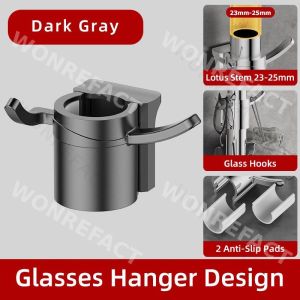 Premium Bathroom Shower Rod Hook Adjustable 23-25mm Organizer with Glasses Holder & Double Hooks (ABS Chrome)