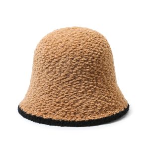 [W0126] หมวกบัคเก็ต ขนเทียม เเบบนิ่ม ทรงปิดหน้า สีตัดกัน สําหรับผู้หญิง