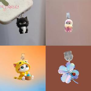 【E-WOITD】 Mobile Phone Dust Plug Pendan Cute Cat Dog Shamrock Decoration Hanging Pendant For IPhone Type-C Charging Port Anti-Dust Plug