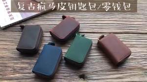 Mens Multi-function Key Bag Retro Crazy Horse leather hand carry short double zipper coin card holders purse Keys Pouches with wrist strap㏇0706