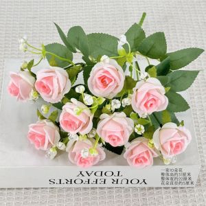 30cm 10 Heads Rose Bouquet Artificial Flowers Rose Wedding Decoration 6 Colors Rose Fake Flowers