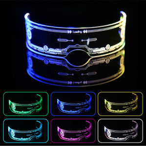 LED Light Up Glasses Futuristic Cyberpunk Visor Luminous Eyewear with 7 Colors and 4 Flash Modes for Adults Kids Cosplay Halloween Rave Festival Party
