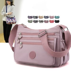 GHFT ผ้าอ๊อกซ์ฟอร์ด กระเป๋าสะพายผ้าอ๊อกซ์ฟอร์ด หลายชั้นหลายชั้น จุได้มาก กระเป๋าสะพายข้างความจุขนาดใหญ่ ลำลองแบบสบายๆ สไตล์เกาหลีแบบ กระเป๋าแม่กระเป๋า กีฬากีฬากีฬา