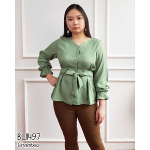 Mihar store / COD 11497 - Blouse wanita lengan panjang shakila polos ikat pita busui friendly / Atasan baju wanita cewek simpel cantik