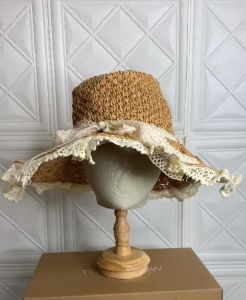 Mũ nón cói nữ đi biển vành rộng viền ren dây nơ thời trang cao cấp tiểu thư Bin Sports M004