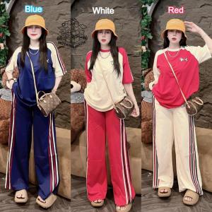 Korean Terno For Women Fashion Loose Stripe Print Short Sleeved T-Shirt + Pants Two-piece Suit Casual Outfit For Women Suitable For S-XL