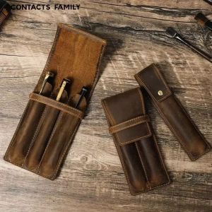 CSQ63 Leather Pen Pencil Case Handmade Large Capacity Pen Pouch Holder Retro Durable  Organizer School