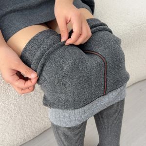 300G Leggings Women Fleece Knitted Tights High Waist Autumn Winter Thermal Stocking Elastic Cozy Pantyhose