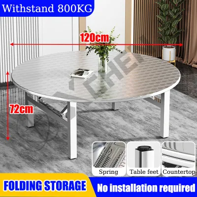 【Withstand 800KG】Stainless Steel Folding Table Round Table Foldable Dining Portable Table