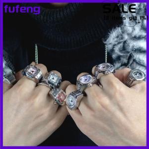 fufeng Vintage Rings Punk Quartz Watch Rings for Couple Women Man Hip Hop Cool Elastic Stretchy Watch Finger Rings Individuality Hip-hop Accessories