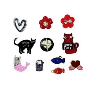 11pcs CROCS jibbitz quyến rũ đen và đỏ Hình Con Mèo hình trái tim khóa giày có thể tháo rời giày trang trí cho CROCS