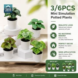 3/6 Pcs Mini Artificial Potted Plants Realistic Printed Leaf Texture No Watering Needed Low