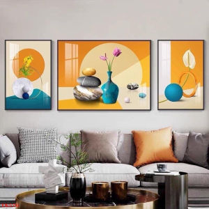 (ẢNH THẬT) Tranh treo tường bình hoa tulip cách điệu 3 tấm kèm đinh treo