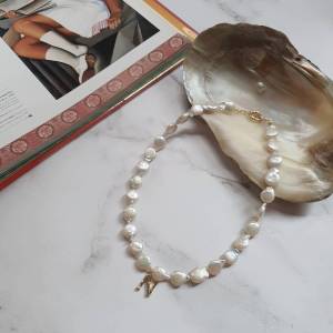 สร้อยมุกแท้ Baroque Pearl และจี้เพทายใส ตะขอกลมสีทอง ใส่ออกงาน ใส่เที่ยวทะเล ปังมากๆ