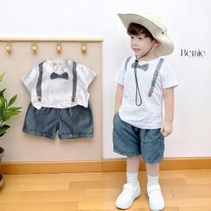BE185 Bộ quần áo bé trai BERNIE áo thun cotton quần đùi công tử phong cách Hàn Quốc