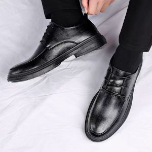 Mens British-style business dress shoes British flat shoes high-quality soft leather waxed textured upper non-slip sole - suitable for various business occasions and daily commutes.