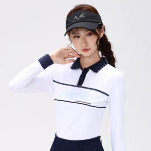 New Autumn and Winter Womens Long Sleeved Lapel T-shirt With Contrasting Color Splicing Quick Drying Breathable Moisture Wicking Body Shaping Casual Sports Comfortable Skin Friendly Fashionable High-end Temperament Golf Set