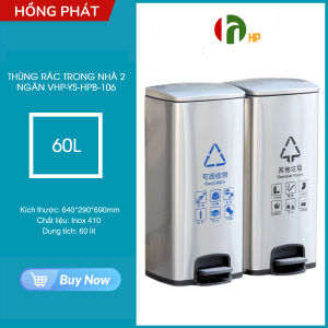 Thùng rác inox trong nhà 2 ngăn dung tích 60L nắp có giảm chấn đạp chân tiện lợi - VHP-YS-HPB-106