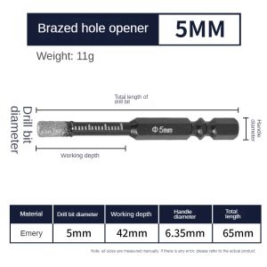 Aumopro 1 cái máy cắt cưa lỗ kim cương khô mũi khoan S 5/6/8/10/12/14/16mm cho đá Granite đá cẩm thạch Gạch gốm thủy tinh mới đa chức năng khô hit Hàn Máy khoét lỗ lục giác chân không khí hàng loạt mũi khoan
