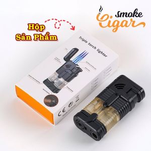 HCM Bật Lửa Khè 3 Tia Xài Gas Lộ Thiện Có Khoen Đục Cigar