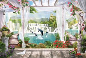Tranh dán tường 3d cửa sổ phòng khách phòng ngủ
