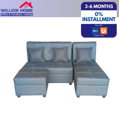 CALVARY L- SHAPE SOFA SET WITH 3 PCS PILLOWS FOR SMALL LIVING ROOM (RANDOM COLOR FOR PILLOWS) - WILLION HOME FURNITURE