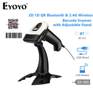 Máy quét mã vạch 2 chiều không dây eyoyo có giá có điều chỉnh đầu đọc mã vạch cầm tay có dây USB & không dây Bluetooth & 2.4G có màn hình quét QR 1D hỗ trợ cảm biến tự động hệ thống IOS Android Windows Mac