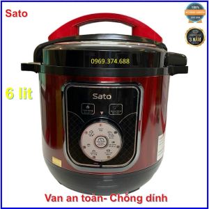 Nồi áp suất điện đa năng 6 lit dùng gia đình chính hãng SatoKhoá van an toànlòng nồi dày chống dính