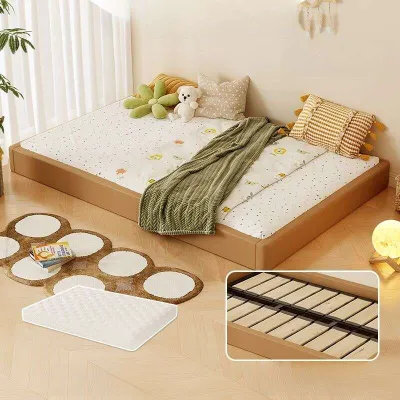 Kids Floor Bed Children Bed Baby Montessori Bed Children Bedframe Tatami Floor Bed Kids Modern Simple Style Solid Wood Childrens Bed with Guardrail Tatami Kids Bedroom Furniture Small Apartment