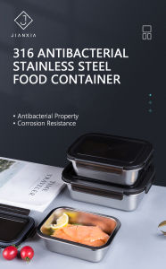JX/EZALO 316/304 Stainless Steel Rectangle Snap Lock Storage Container Bento Lunch Box(600ml/620ml/1000ml/1500ml/1600ml)