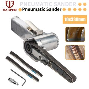 BAI WEN 3/8" 10mm x 330mm Air Belt Sander Pneumatic Tool Grinding Machine with Belts For Polishing Plastic Aluminium Iron Steel and Metal