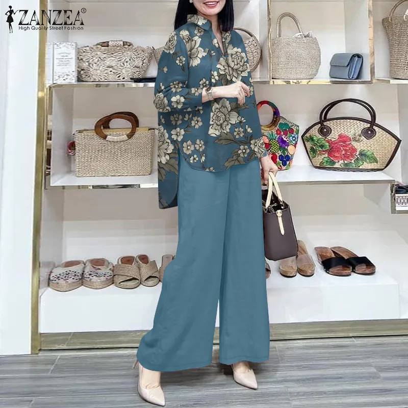 ZANZEA Womens Holiday Casual Sets Lantern Long Sleeves Floral
